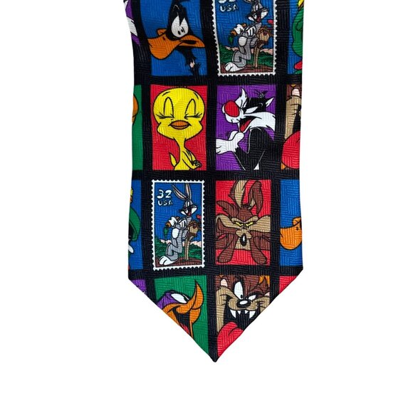 Looney Tunes Stamp Collection Necktie - Warner Bros. 1997 - Colorful Cartoon Cha - Picture 3 of 4